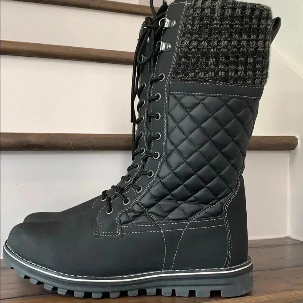 POLAR Quilted Lace Up Combat Boots Black Size 10 New - Picture 1 of 6
